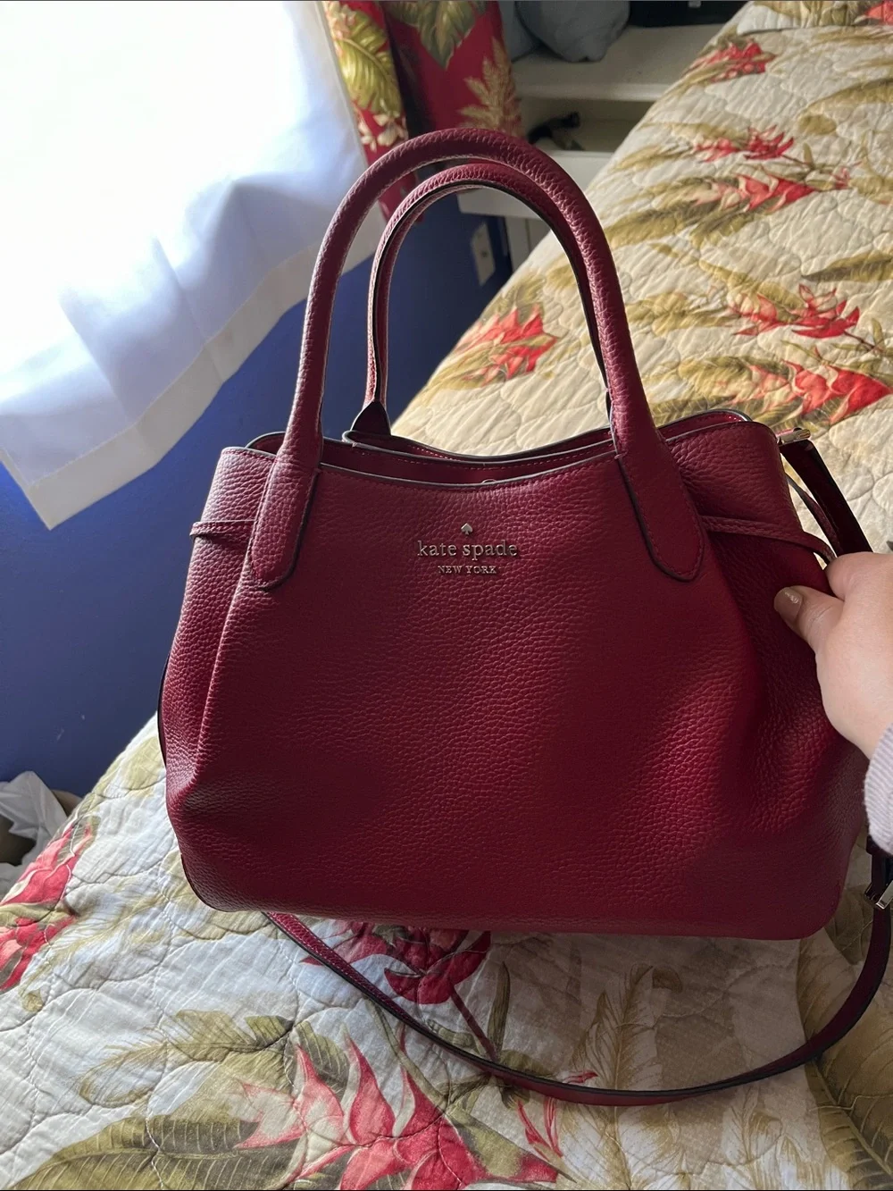 kate spade Red Pebbled Leather Satchel with Top Handles